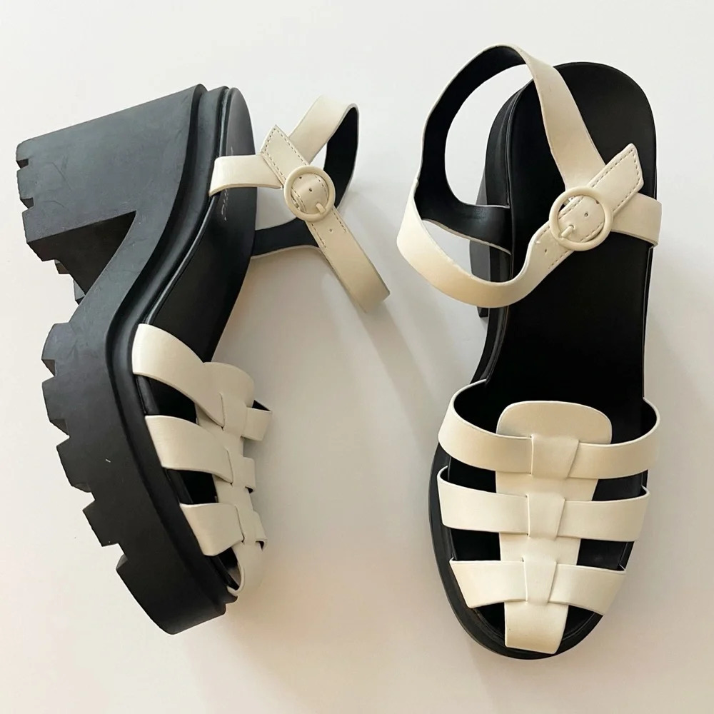 NEW Abound Marty Jelly Lug Platform Sandals Black White Size 9M